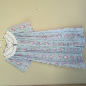 Vintage Lady Manhattan Quilted Granny Mumu Housedress Robe XXL Blue Pink Duster